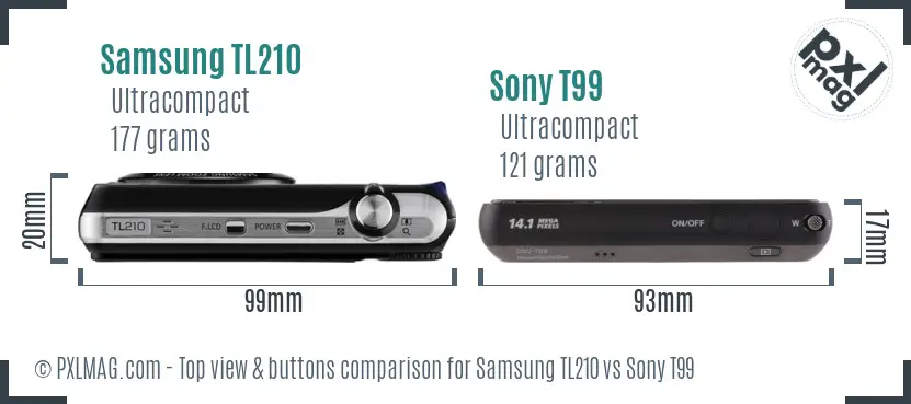 Samsung TL210 vs Sony T99 top view buttons comparison