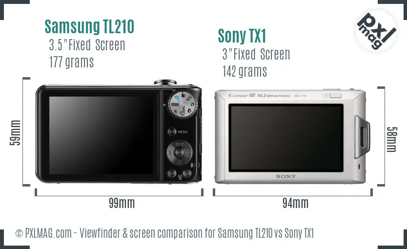 Samsung TL210 vs Sony TX1 Screen and Viewfinder comparison