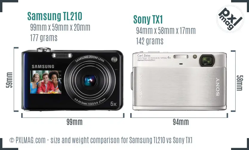 Samsung TL210 vs Sony TX1 size comparison