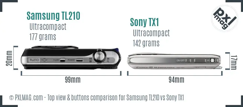 Samsung TL210 vs Sony TX1 top view buttons comparison