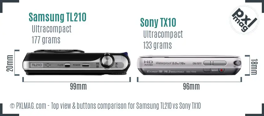 Samsung TL210 vs Sony TX10 top view buttons comparison