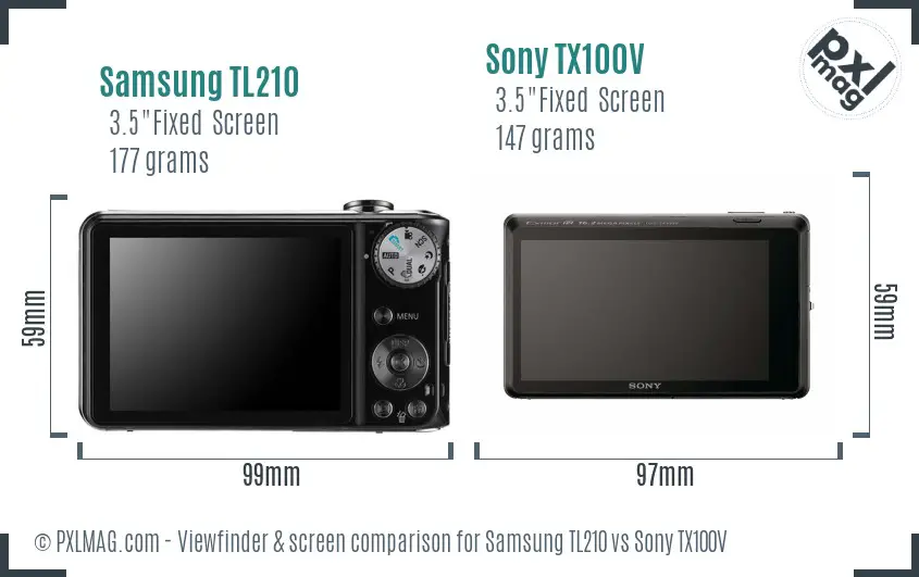 Samsung TL210 vs Sony TX100V Screen and Viewfinder comparison