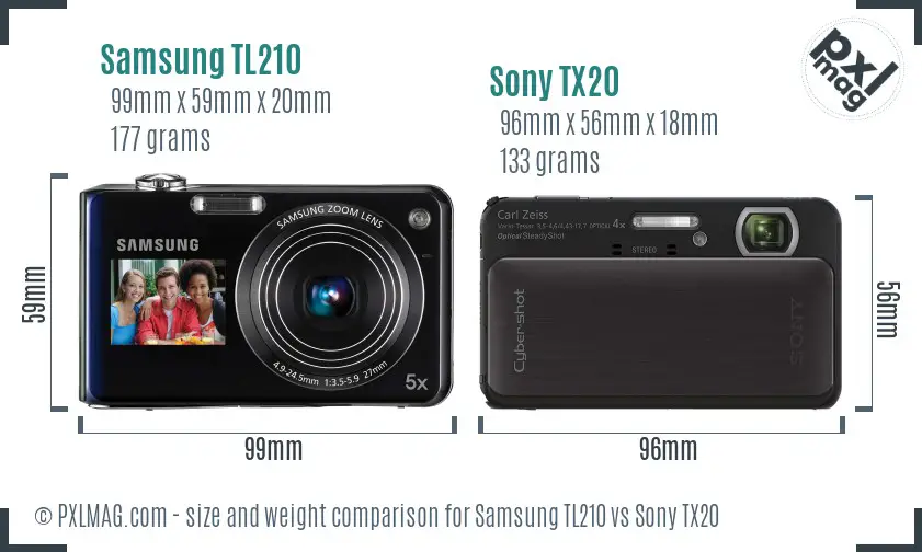 Samsung TL210 vs Sony TX20 size comparison