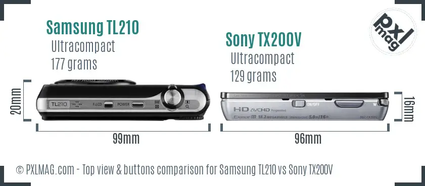 Samsung TL210 vs Sony TX200V top view buttons comparison