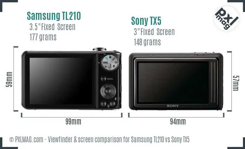 Samsung TL210 vs Sony TX5 Screen and Viewfinder comparison
