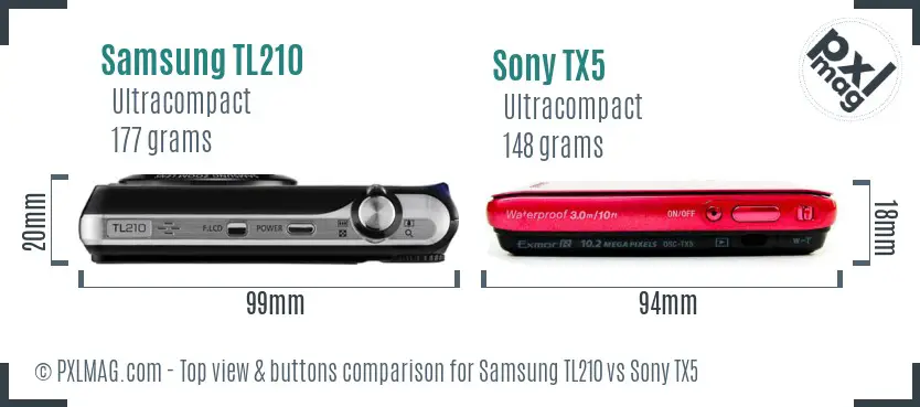 Samsung TL210 vs Sony TX5 top view buttons comparison
