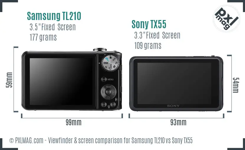 Samsung TL210 vs Sony TX55 Screen and Viewfinder comparison