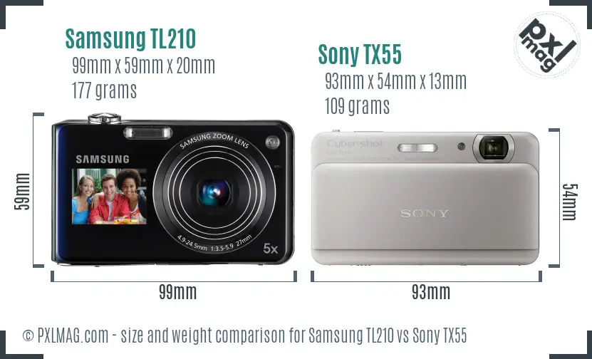 Samsung TL210 vs Sony TX55 size comparison