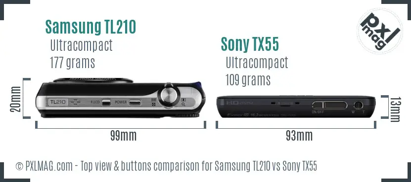 Samsung TL210 vs Sony TX55 top view buttons comparison