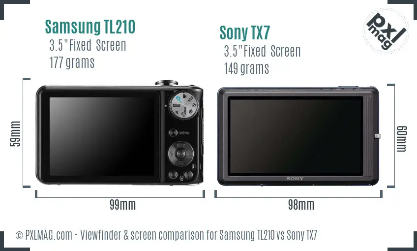 Samsung TL210 vs Sony TX7 Screen and Viewfinder comparison