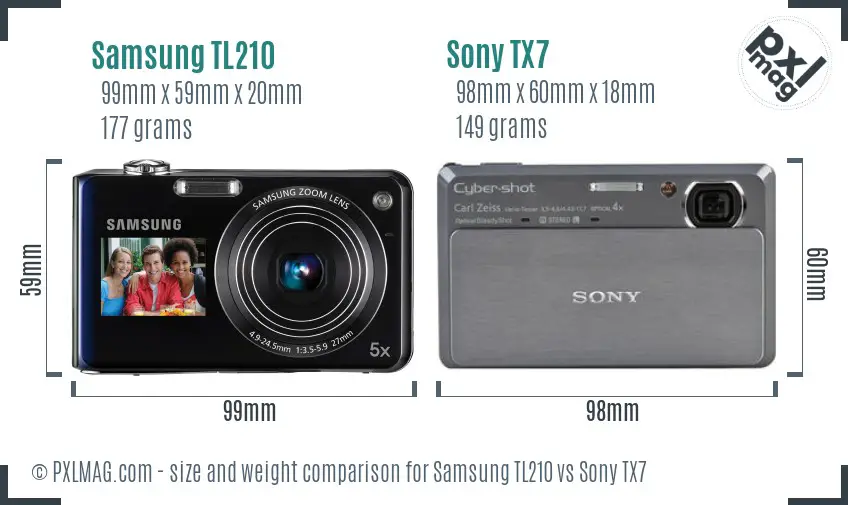 Samsung TL210 vs Sony TX7 size comparison