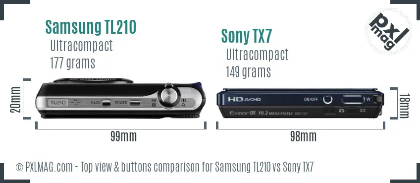 Samsung TL210 vs Sony TX7 top view buttons comparison