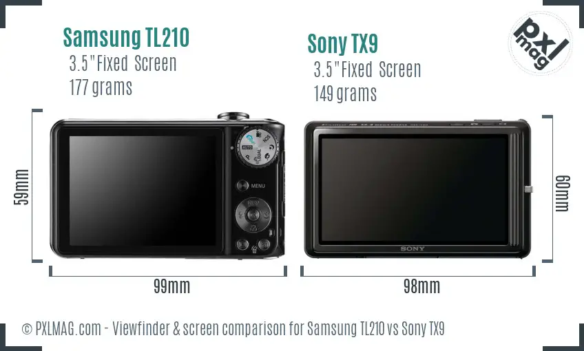 Samsung TL210 vs Sony TX9 Screen and Viewfinder comparison