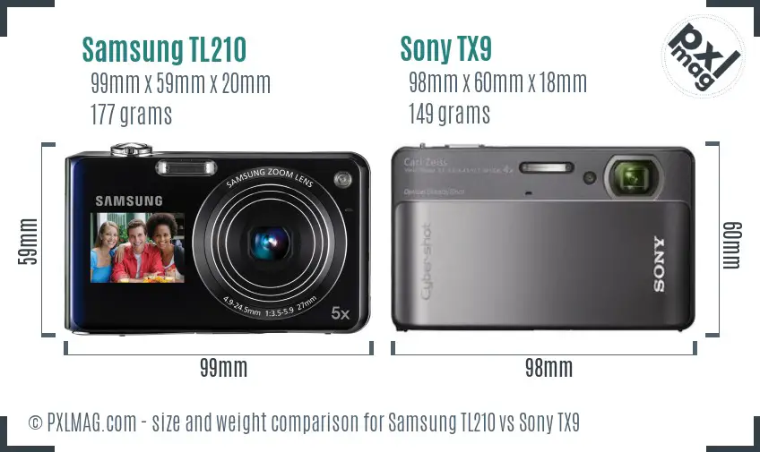 Samsung TL210 vs Sony TX9 size comparison