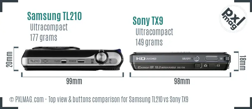 Samsung TL210 vs Sony TX9 top view buttons comparison