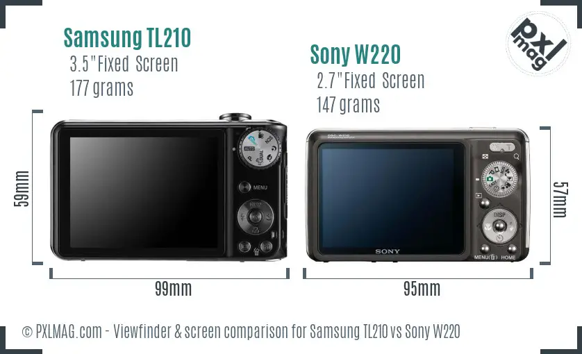 Samsung TL210 vs Sony W220 Screen and Viewfinder comparison