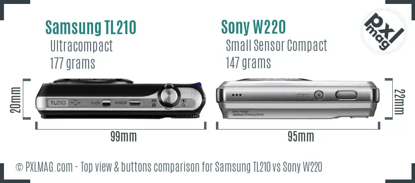 Samsung TL210 vs Sony W220 top view buttons comparison