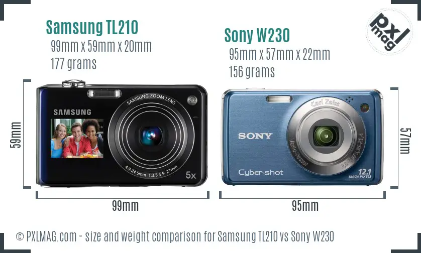 Samsung TL210 vs Sony W230 size comparison