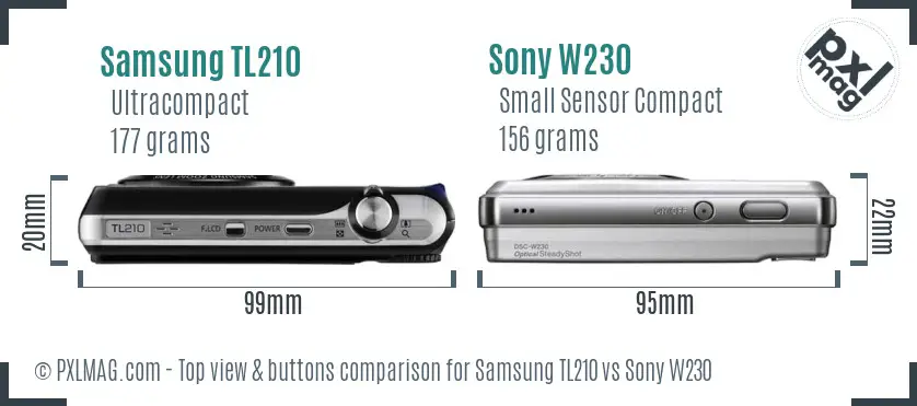 Samsung TL210 vs Sony W230 top view buttons comparison