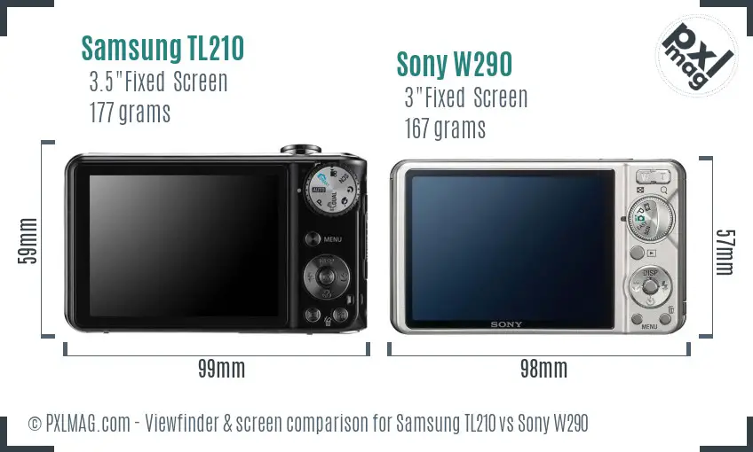 Samsung TL210 vs Sony W290 Screen and Viewfinder comparison