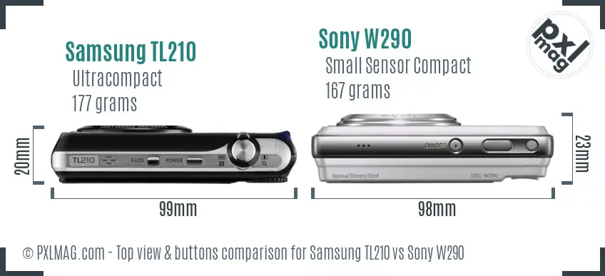 Samsung TL210 vs Sony W290 top view buttons comparison