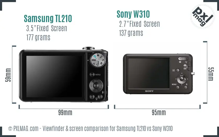 Samsung TL210 vs Sony W310 Screen and Viewfinder comparison