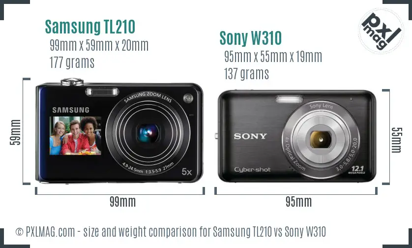 Samsung TL210 vs Sony W310 size comparison