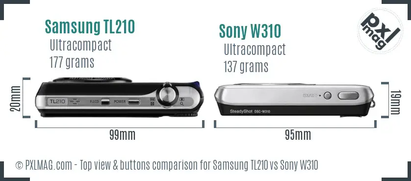 Samsung TL210 vs Sony W310 top view buttons comparison