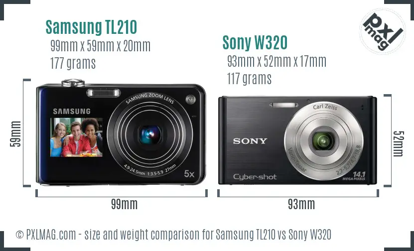 Samsung TL210 vs Sony W320 size comparison