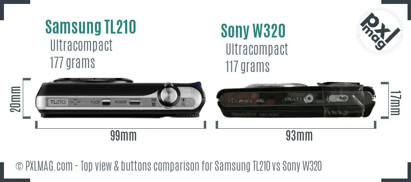 Samsung TL210 vs Sony W320 top view buttons comparison