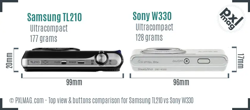 Samsung TL210 vs Sony W330 top view buttons comparison