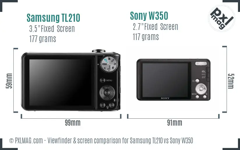 Samsung TL210 vs Sony W350 Screen and Viewfinder comparison