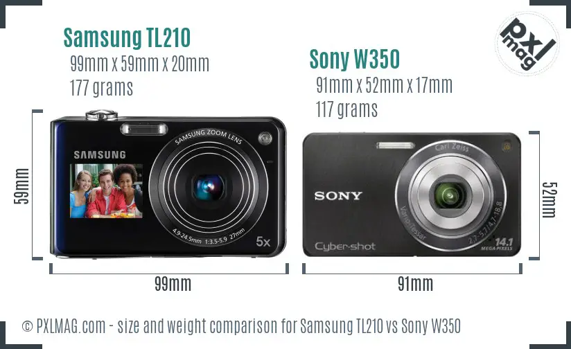 Samsung TL210 vs Sony W350 size comparison