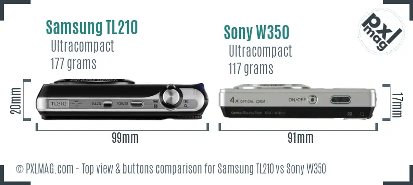 Samsung TL210 vs Sony W350 top view buttons comparison