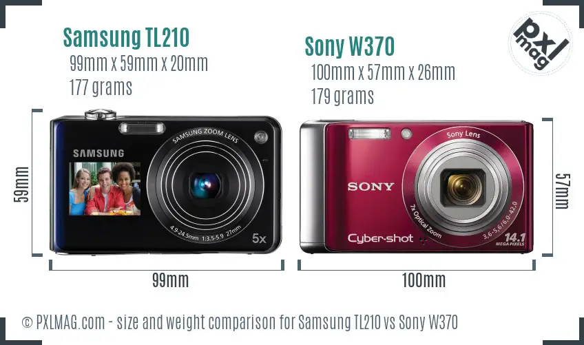 Samsung TL210 vs Sony W370 size comparison