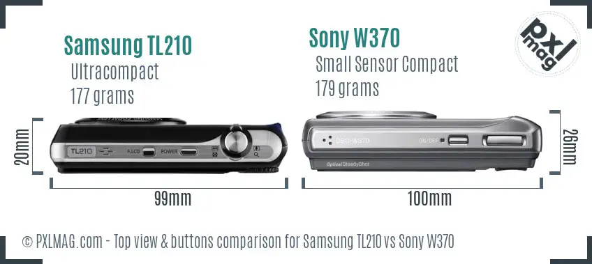 Samsung TL210 vs Sony W370 top view buttons comparison