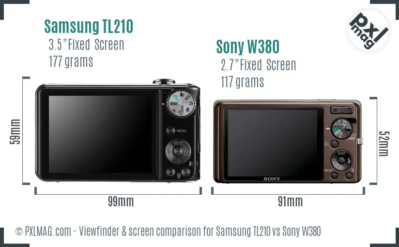 Samsung TL210 vs Sony W380 Screen and Viewfinder comparison