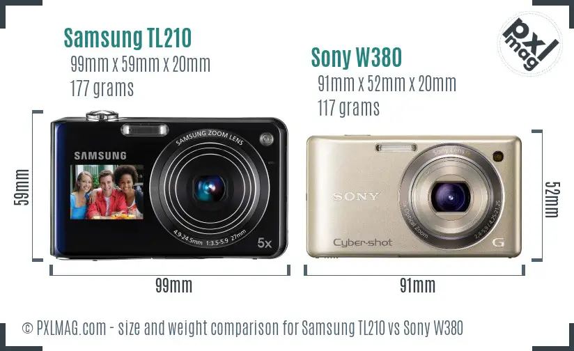 Samsung TL210 vs Sony W380 size comparison