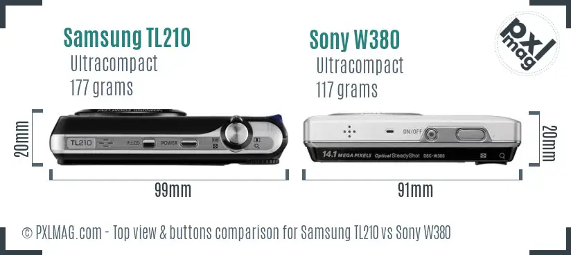 Samsung TL210 vs Sony W380 top view buttons comparison