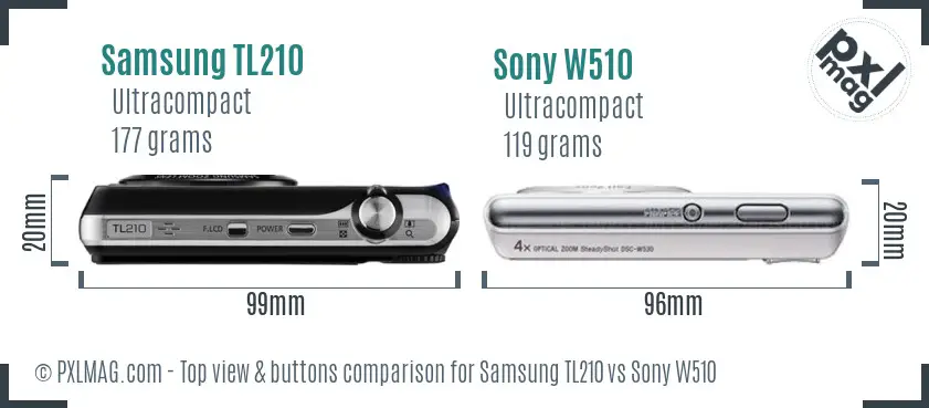 Samsung TL210 vs Sony W510 top view buttons comparison