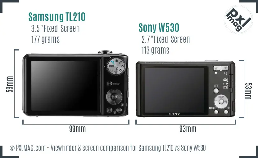 Samsung TL210 vs Sony W530 Screen and Viewfinder comparison