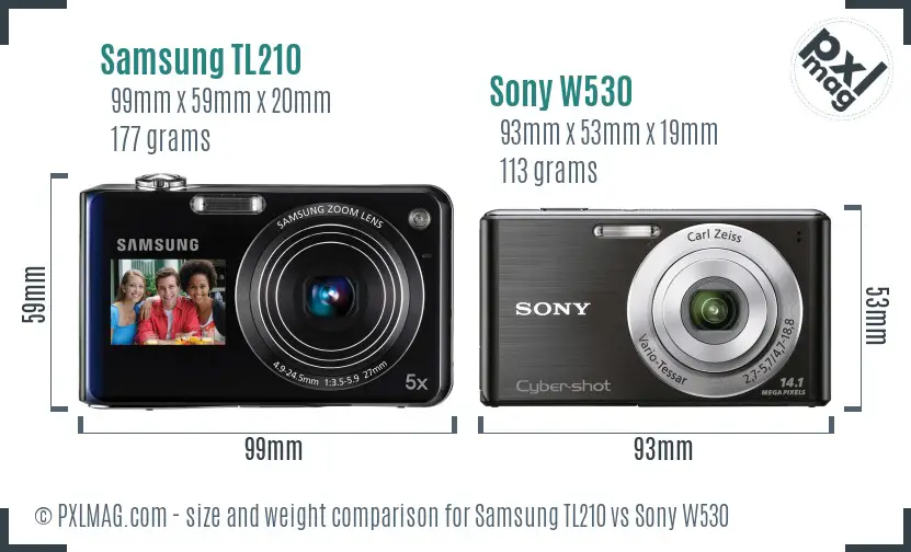 Samsung TL210 vs Sony W530 size comparison