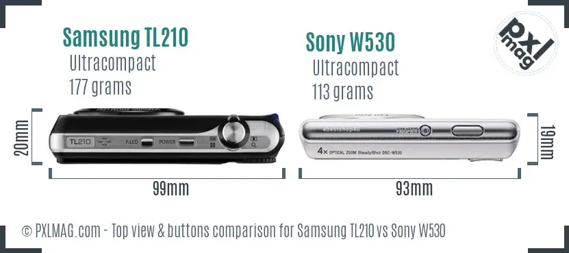 Samsung TL210 vs Sony W530 top view buttons comparison