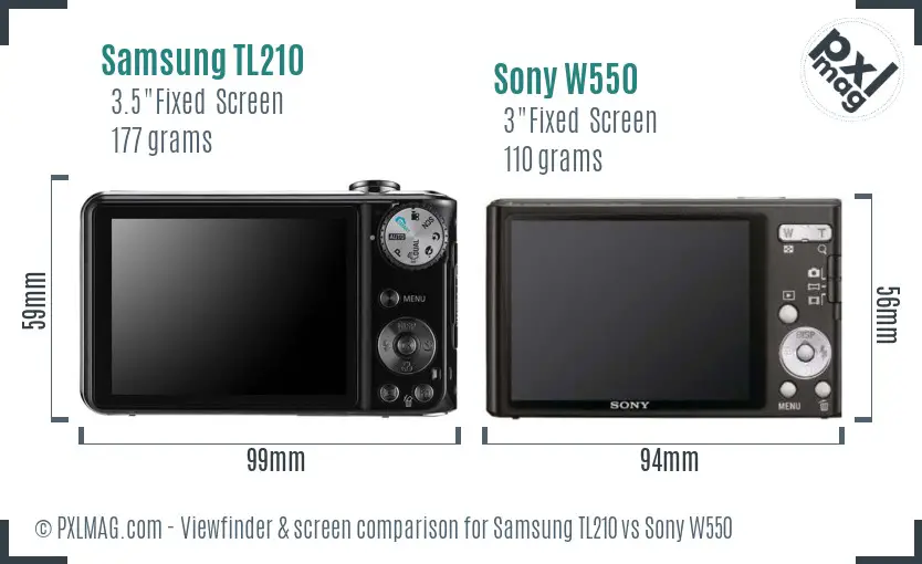 Samsung TL210 vs Sony W550 Screen and Viewfinder comparison