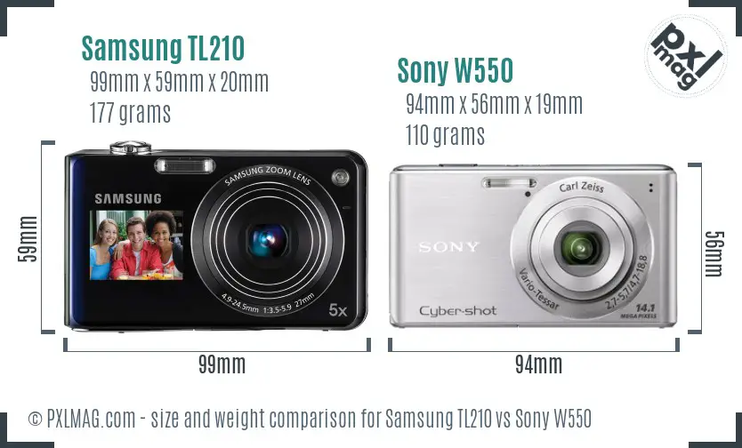 Samsung TL210 vs Sony W550 size comparison