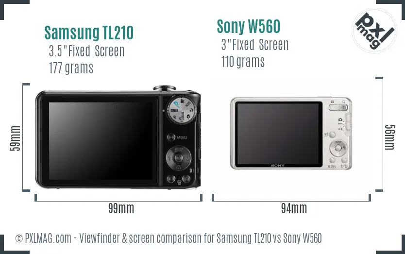 Samsung TL210 vs Sony W560 Screen and Viewfinder comparison