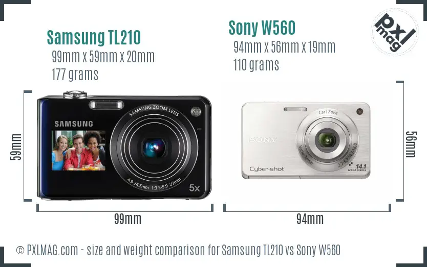 Samsung TL210 vs Sony W560 size comparison