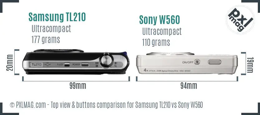 Samsung TL210 vs Sony W560 top view buttons comparison