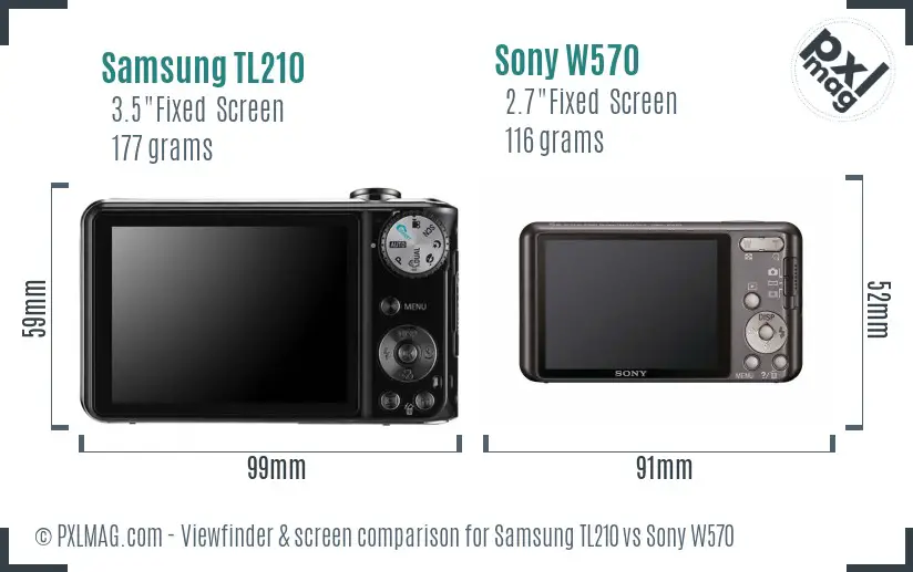 Samsung TL210 vs Sony W570 Screen and Viewfinder comparison