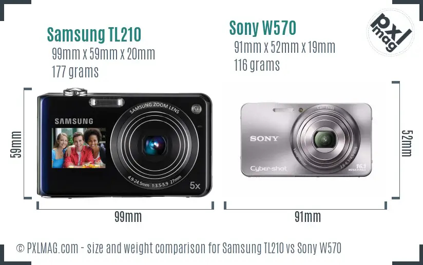 Samsung TL210 vs Sony W570 size comparison